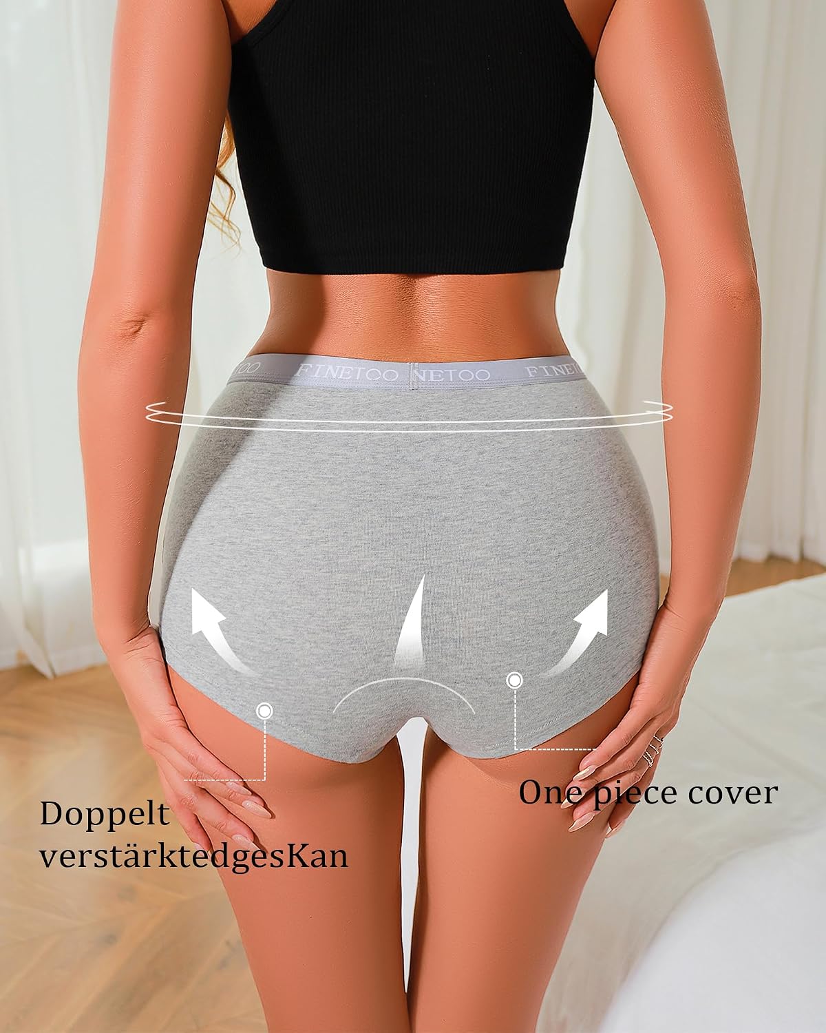 Finetoo Damen Boxershorts 5er Pack Baumwolle Hipster atmungsaktiv S-XXL weiss
