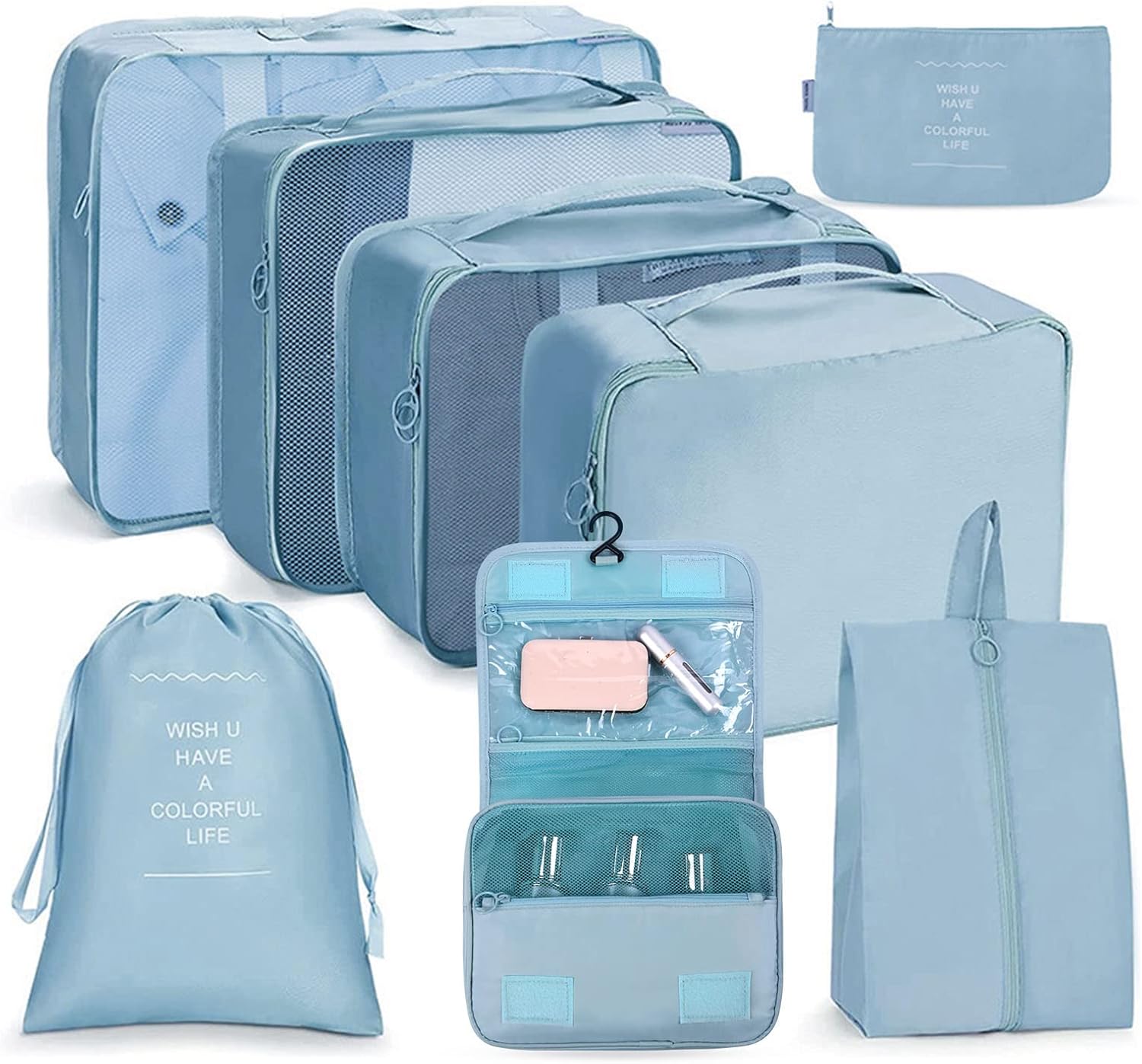 Koffer Organizer Set 8-teilig Reise Packwuerfel Kleider Schuhbeutel