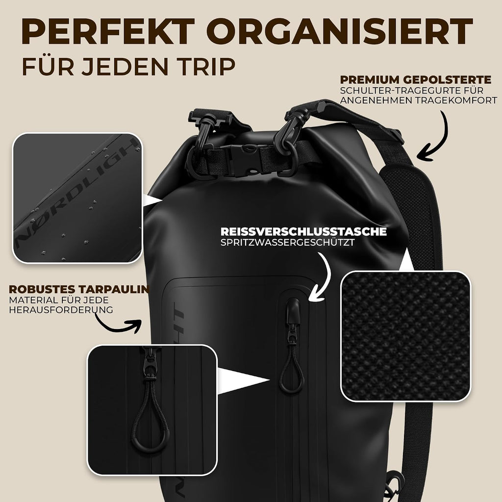 Nordlight Dry Bag 20 L wasserdichter Packsack mit Roll-Top Schultergurt