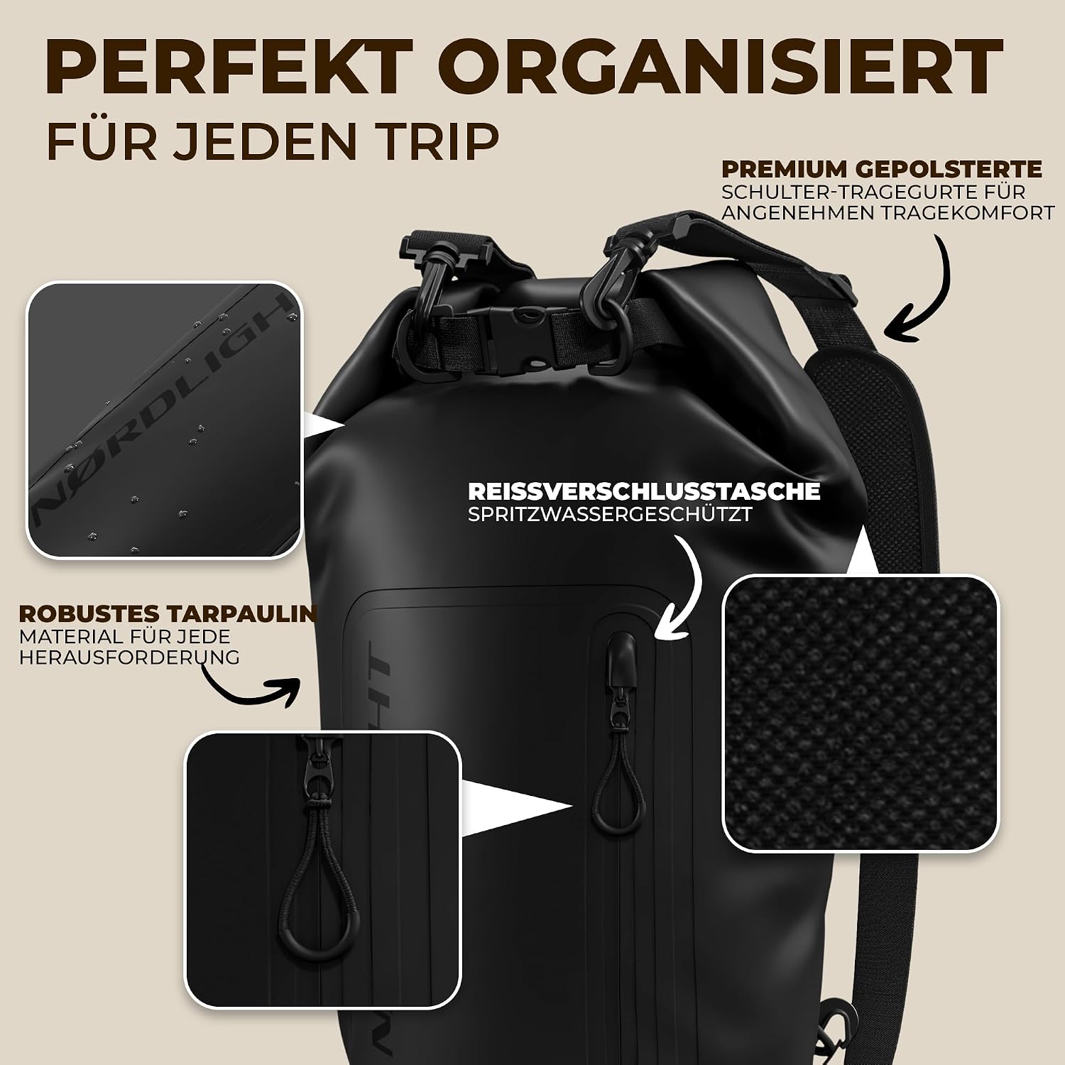 Nordlight Dry Bag 20 L wasserdichter Packsack mit Roll-Top Schultergurt