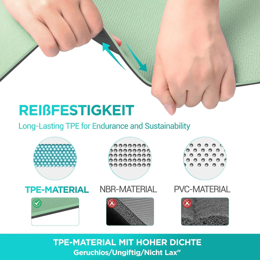 Yogamatte TPE 6 mm 183x61 cm rutschfest Fitnessmatte 181cm-183cm
