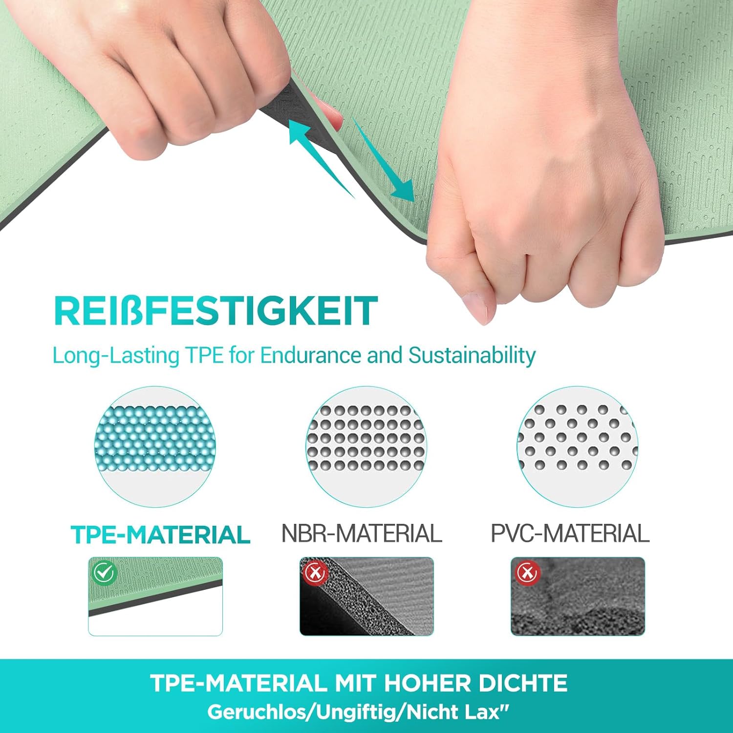 Yogamatte TPE 6 mm 183x61 cm rutschfest Fitnessmatte 181cm-183cm