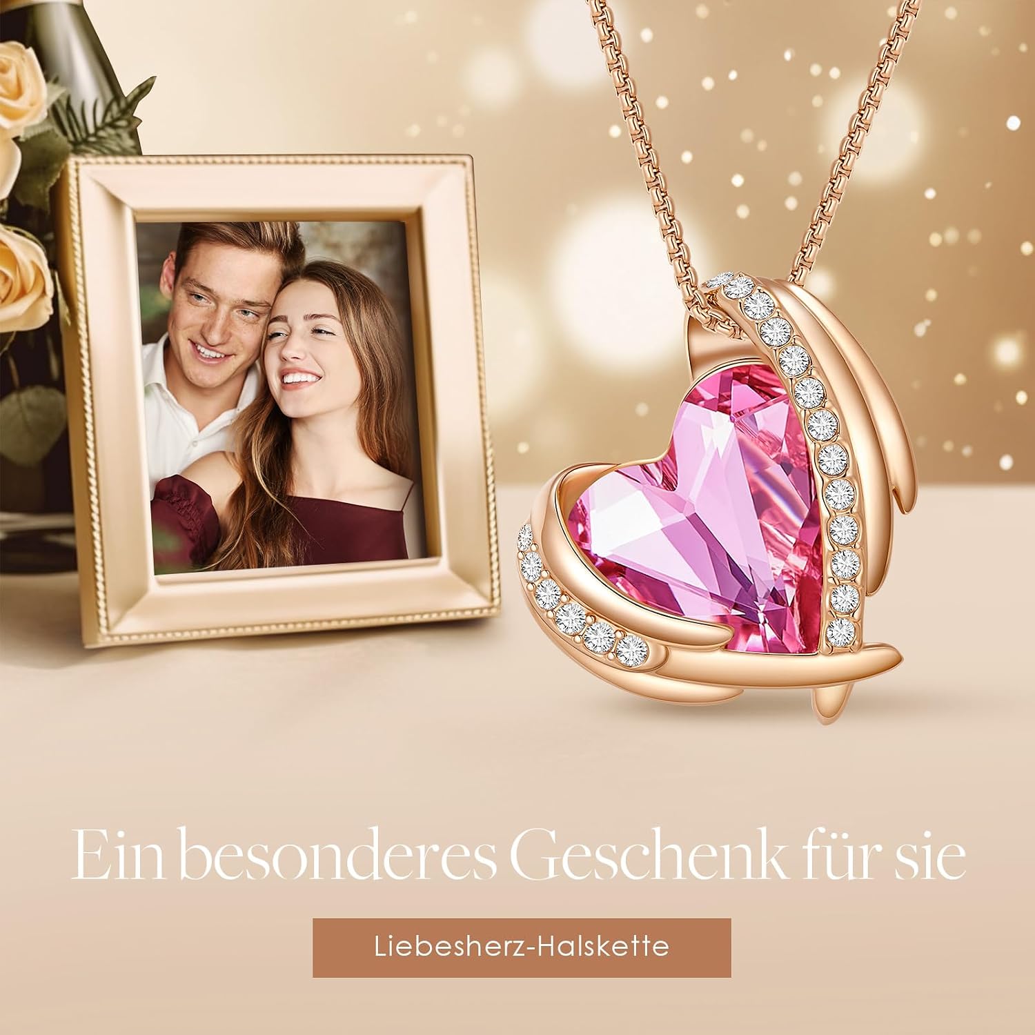 CDE Damen Halskette Roségold Herz Anhaenger Schmuck Geschenk