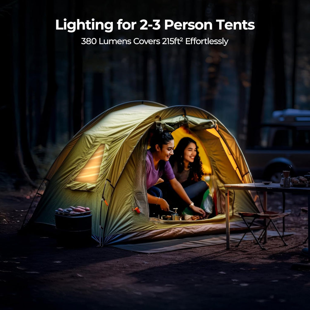 BougeRV AL01 Campinglampe 380 lm, aufladbar 3200 mAh, Sensor, Haken & Magnet