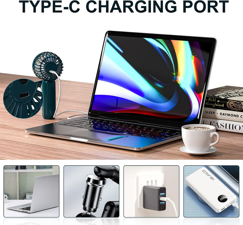 VEMONT Handventilator USB wiederaufladbar 3 Geschwindigkeiten tragbar batteriebe