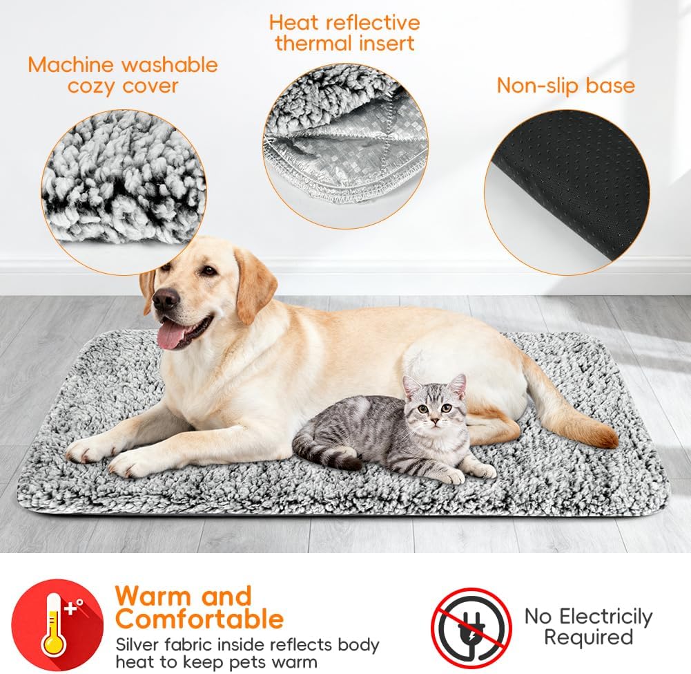 Selbstheizende Hundekatze Decke 60x45 cm, waschbar, thermische Waermematte, Stein