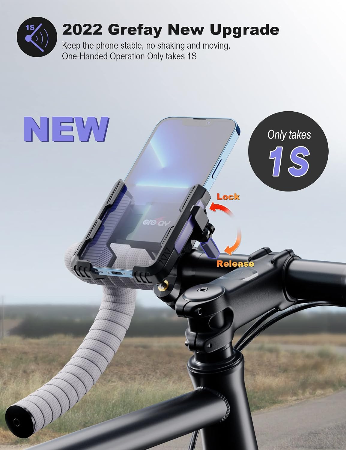 Universal Fahrrad Handyhalterung mit Sperre fuer Lenker, kompatibel 1S