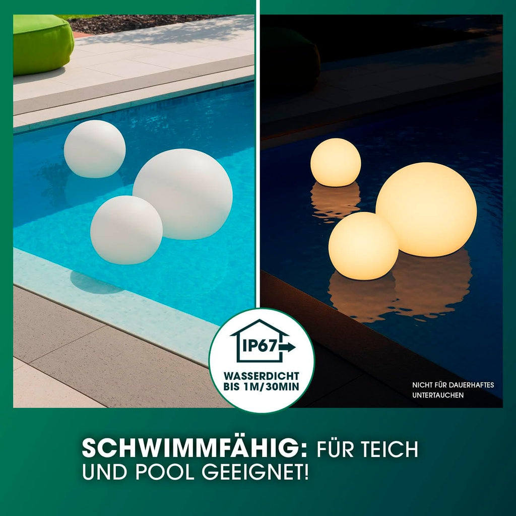 EASYmaxx Solar LED Kugelleuchte 3er-Set 12 Farben 5 Modi dimmbar 20cm-40cm
