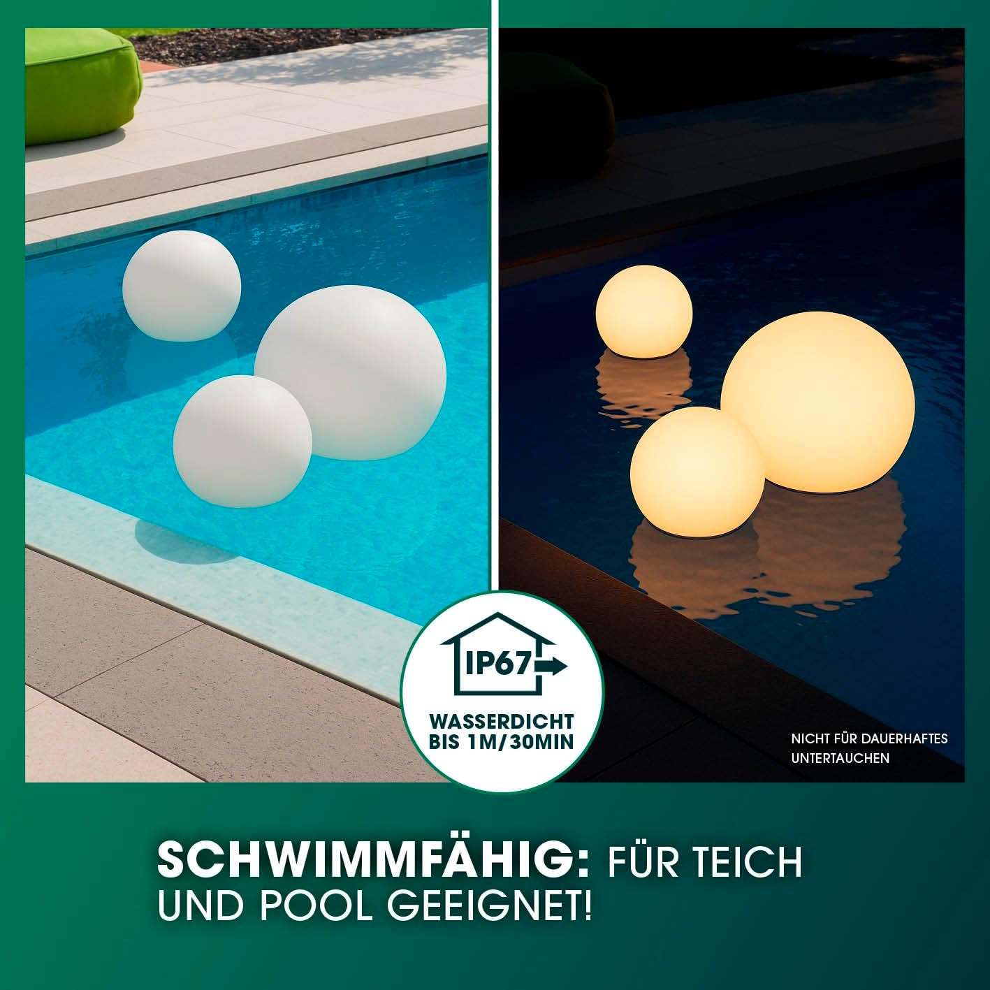 EASYmaxx Solar LED Kugelleuchte 3er-Set 12 Farben 5 Modi dimmbar 20cm-40cm