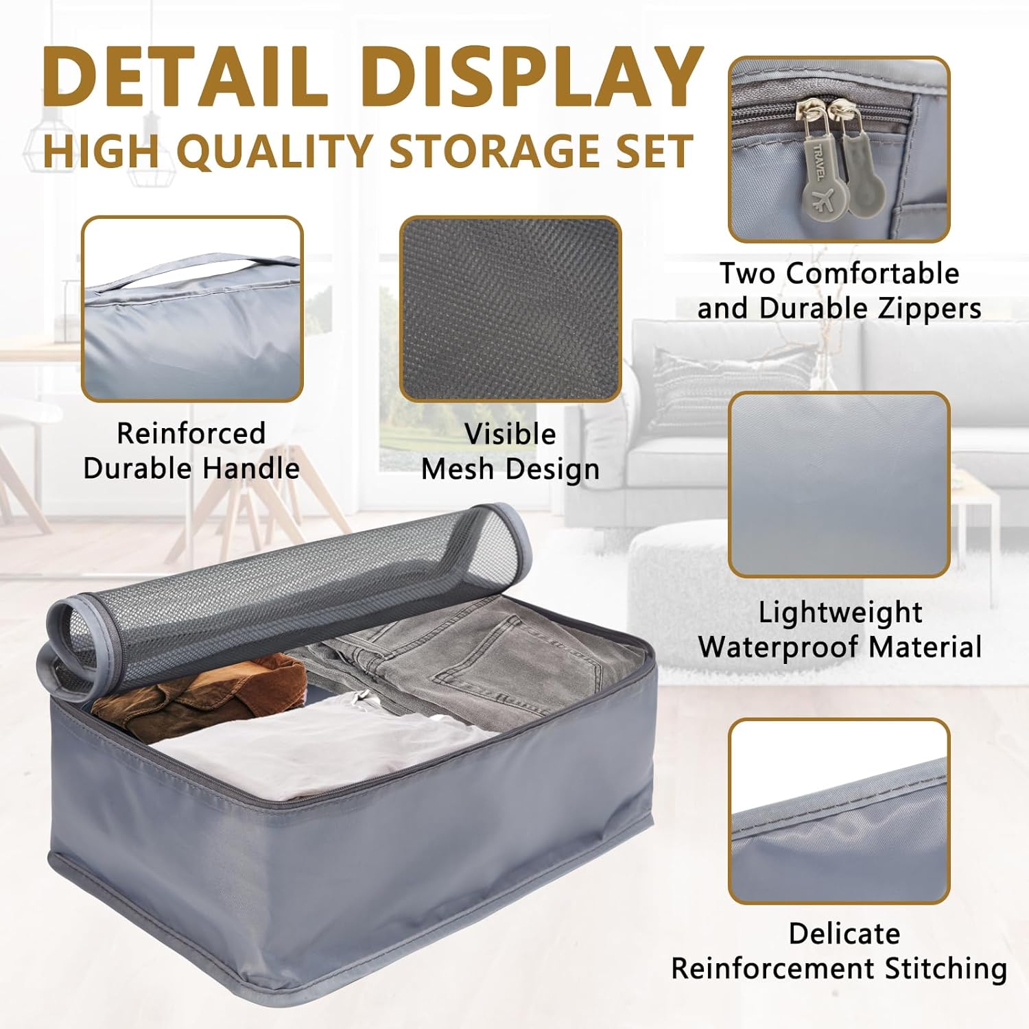 Koffer Organizer Set 12 Stueck Packwuerfel Reise Gepaeck Organizer Grau