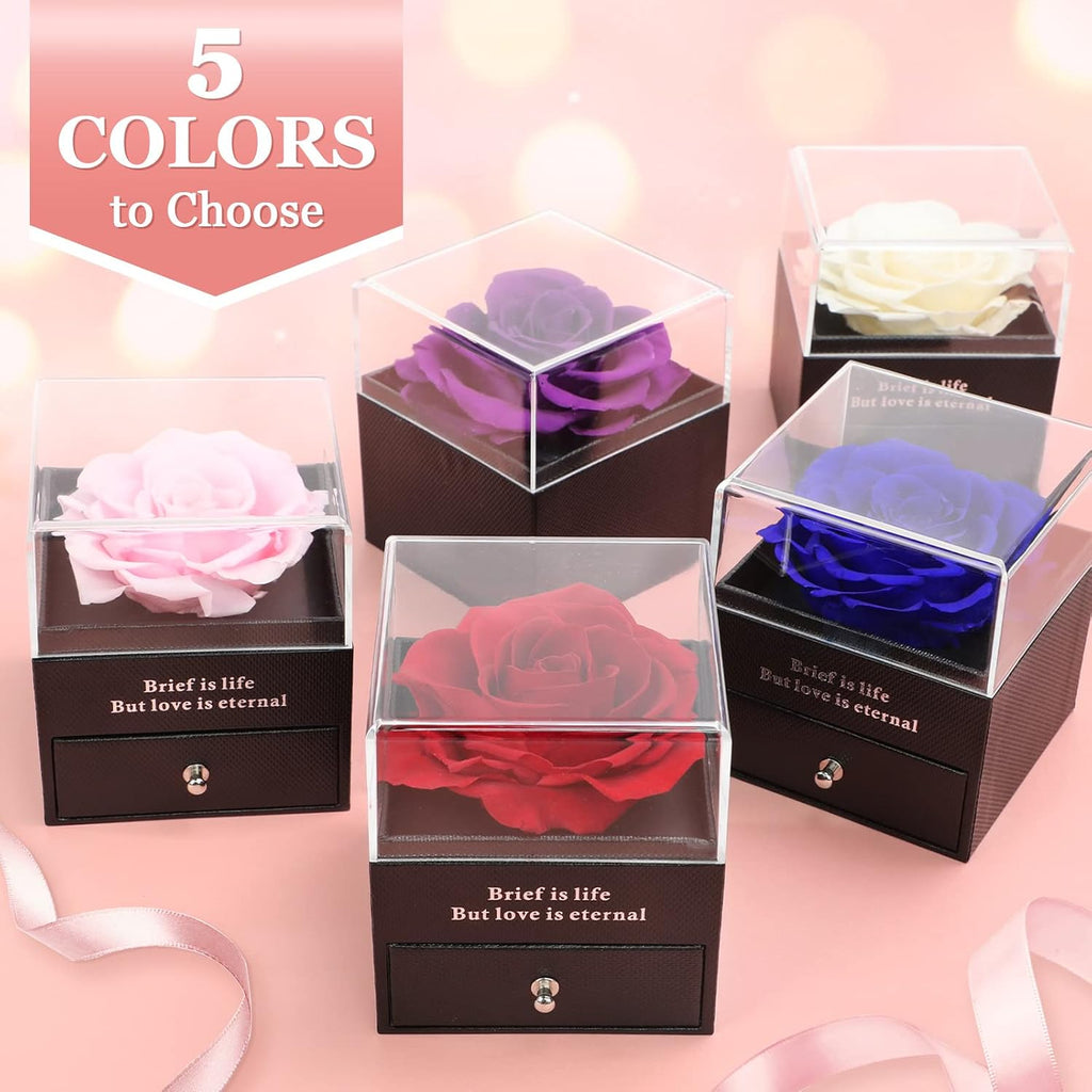 Ewige Rose Geschenkbox fuer Frauen mit I Love You Halskette Schmuckset