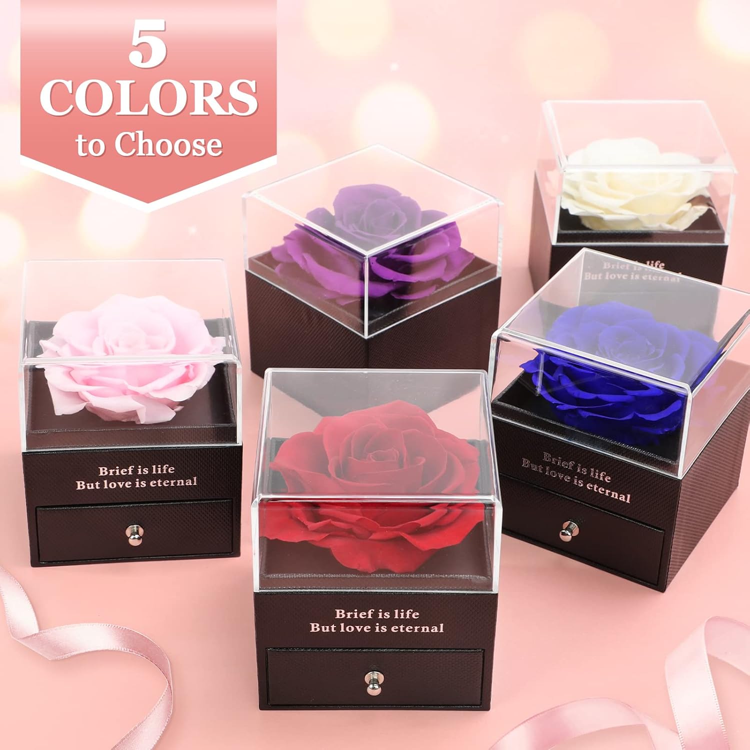 Ewige Rose Geschenkbox fuer Frauen mit I Love You Halskette Schmuckset