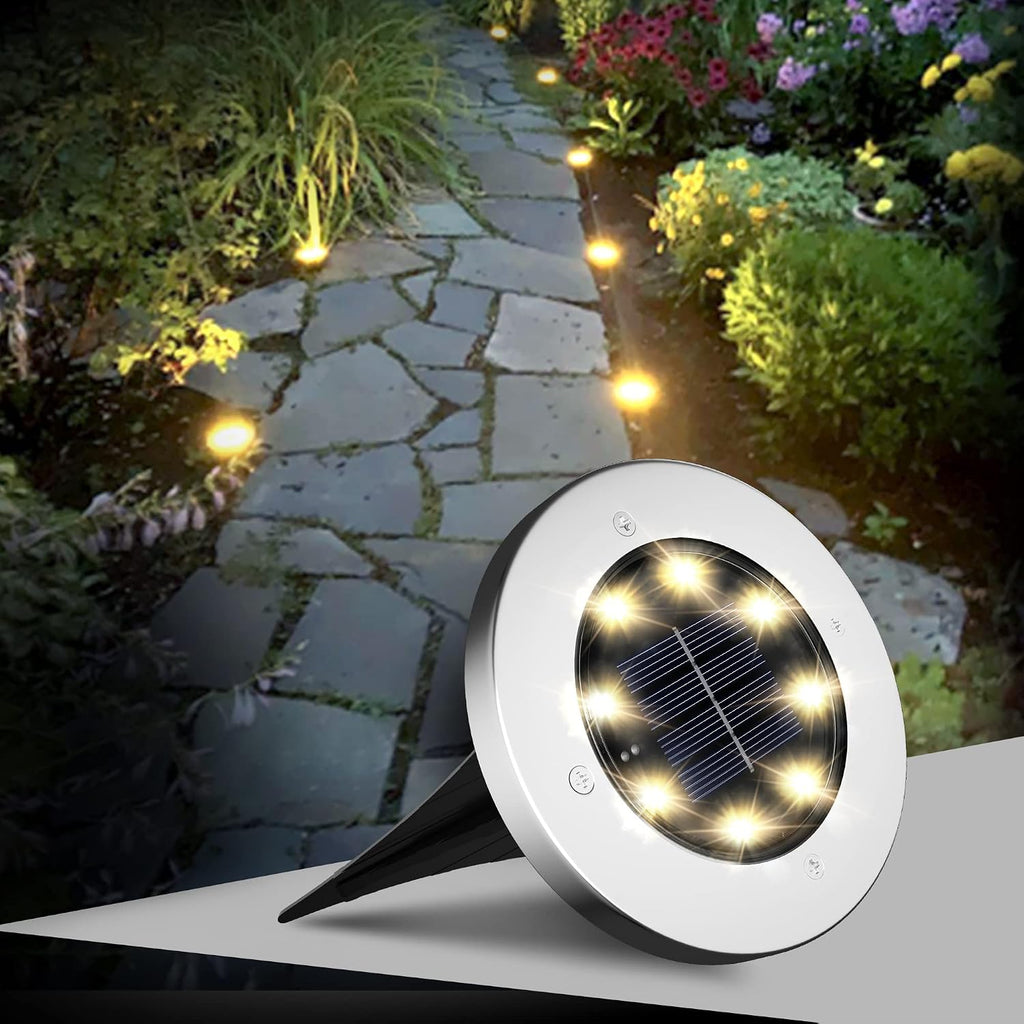 FLOWood Solar Bodenleuchte 12er Set 8 LED Warmweiss Wasserdicht Edelstahl