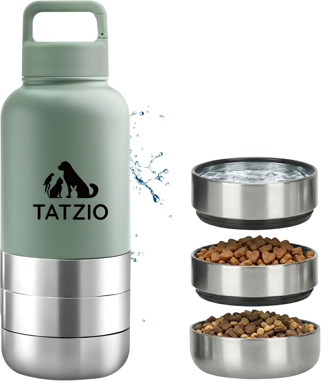 Reiseflasche 4-in-1 fuer Hunde Katzen Edelstahl isoliert auslaufsicher cr