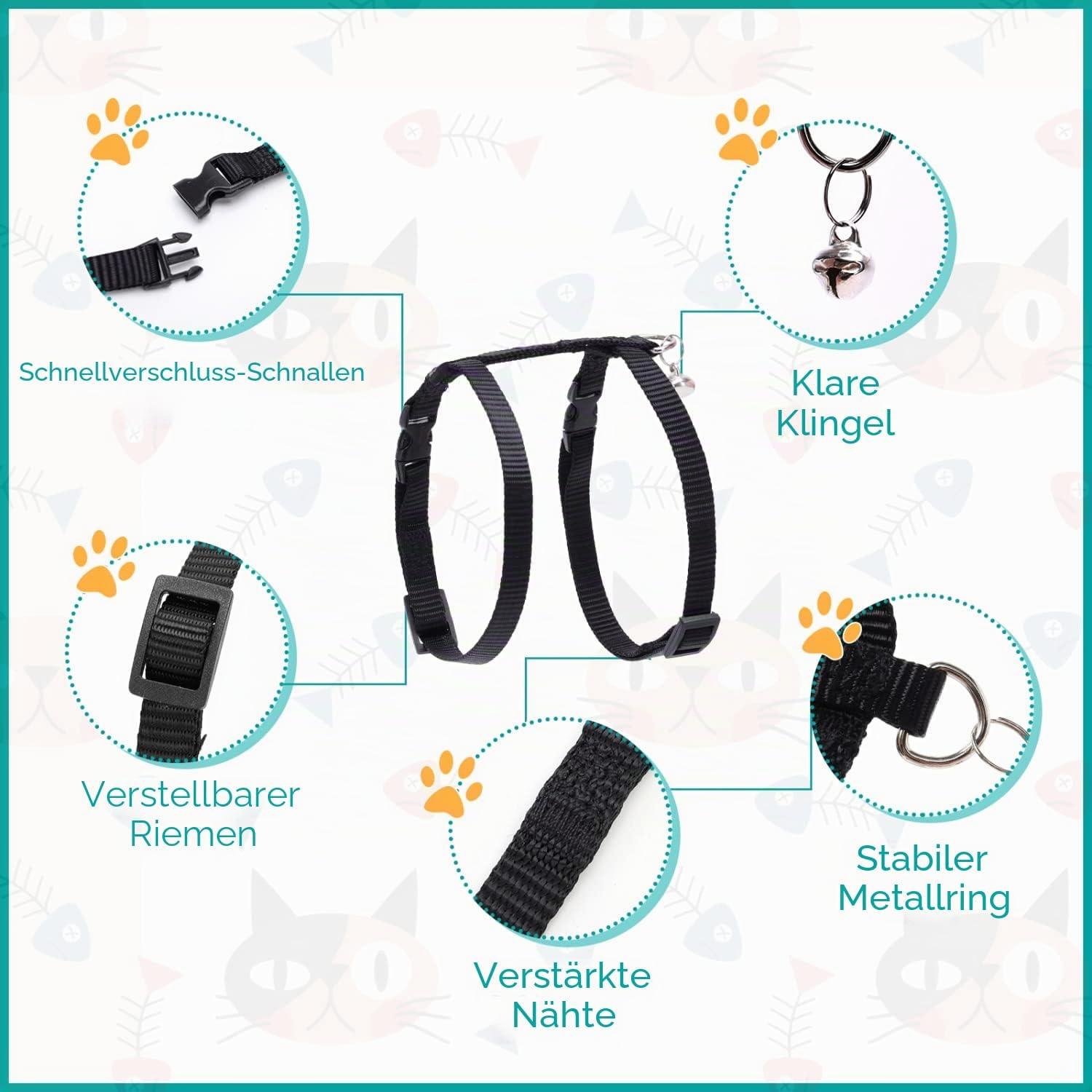 Nobleza Katzengeschirr mit Leine verstellbar Nylon für Katzen und Kaninchen