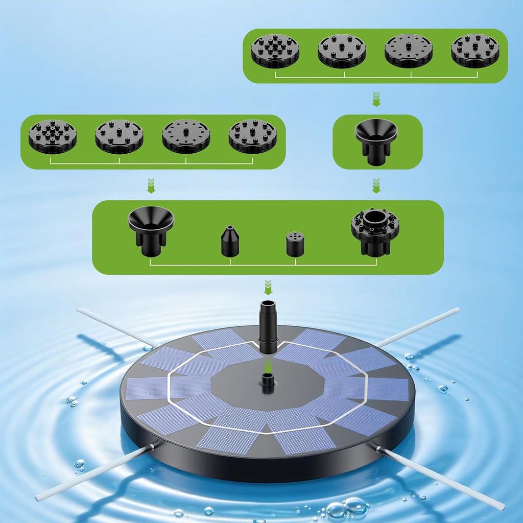 AISITIN Solarbrunnen 6 Sprueh‑Effekte schwimmende Teichpumpe 160mm-182mm