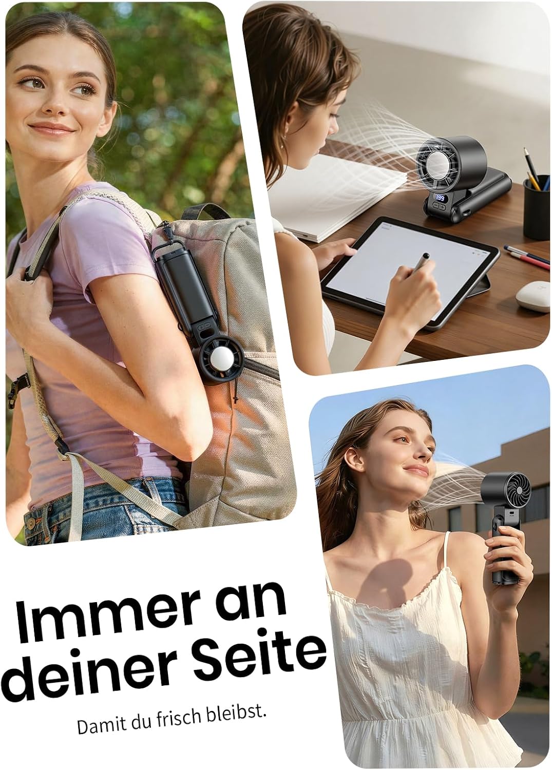 Akku Handventilator 3-in-1 mit Clip LED-Display 1-199 Stufen Tisch Nacken