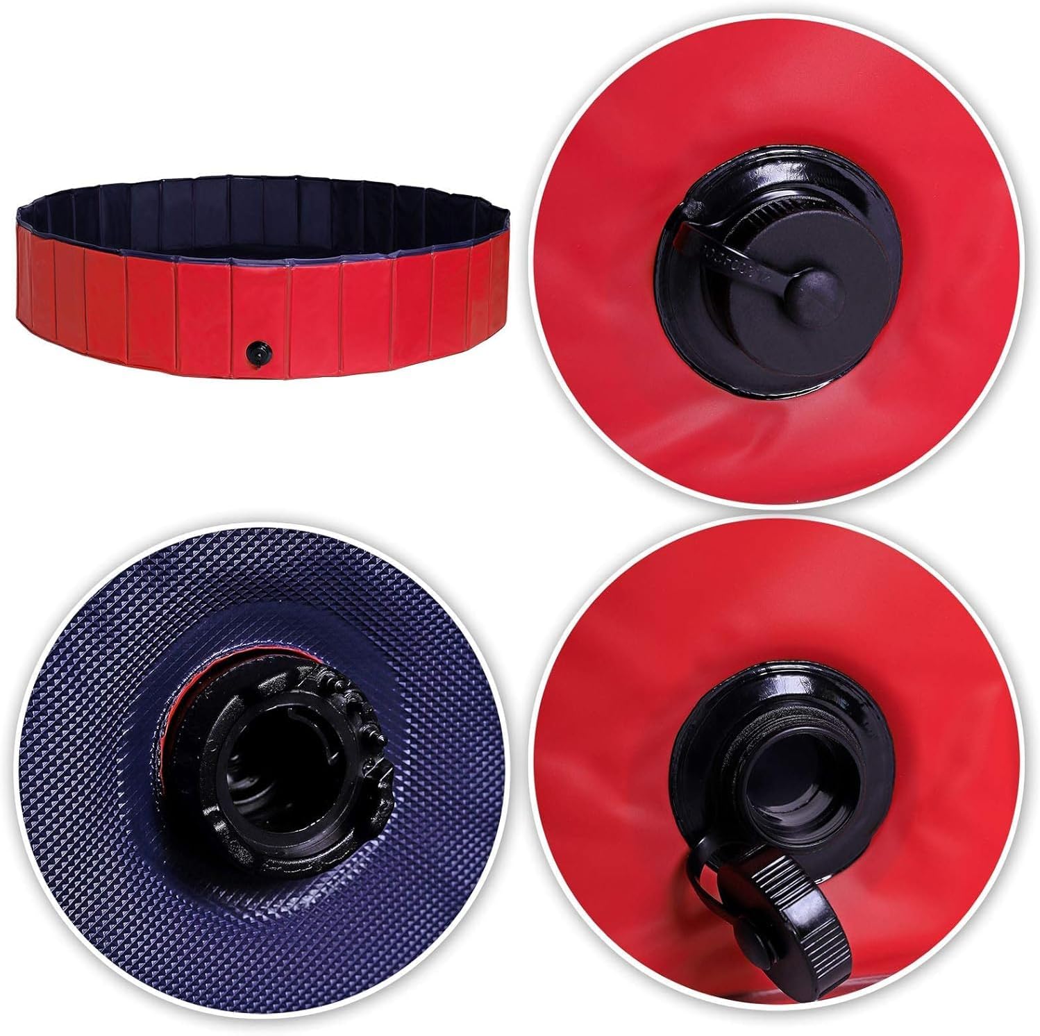 lionto Hundepool faltbar Ø 160 cm Hoehe 30 cm PVC kratzfest Anti-Rutsch Blau/Rot