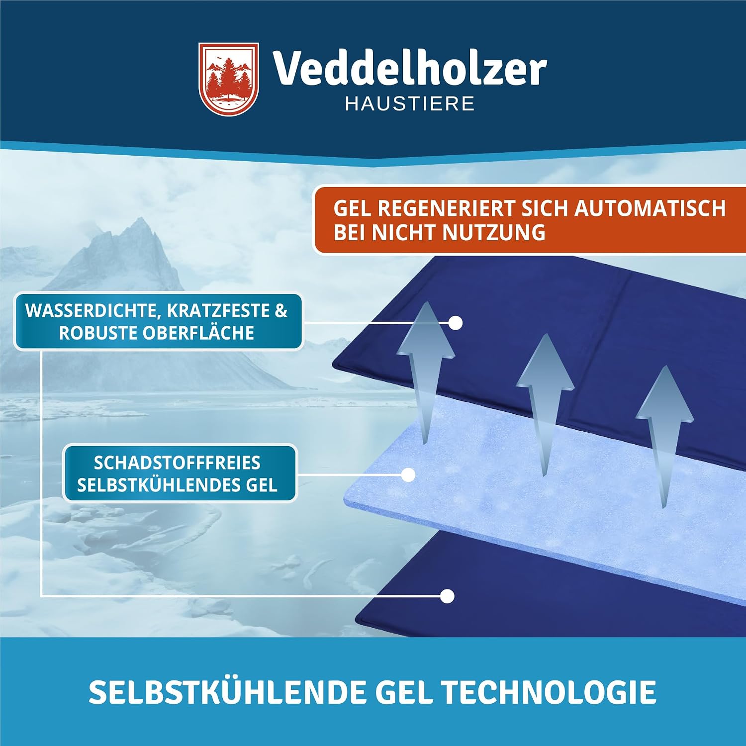 Veddelholzer Hundekuehlmatte 50-65 cm extra dick selbstkuehlend faltbar