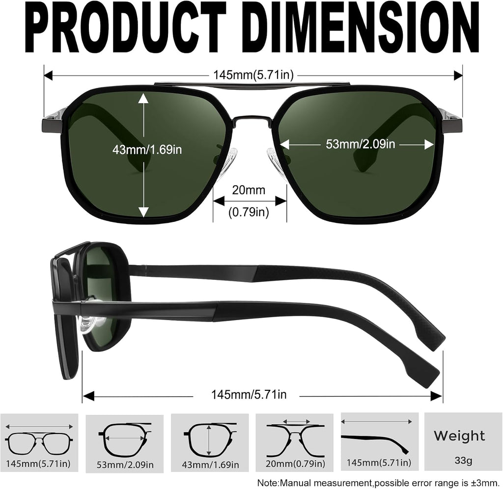 KANASTAL Herren Sonnenbrille polarisiert quadratisch Metallrahmen UV400