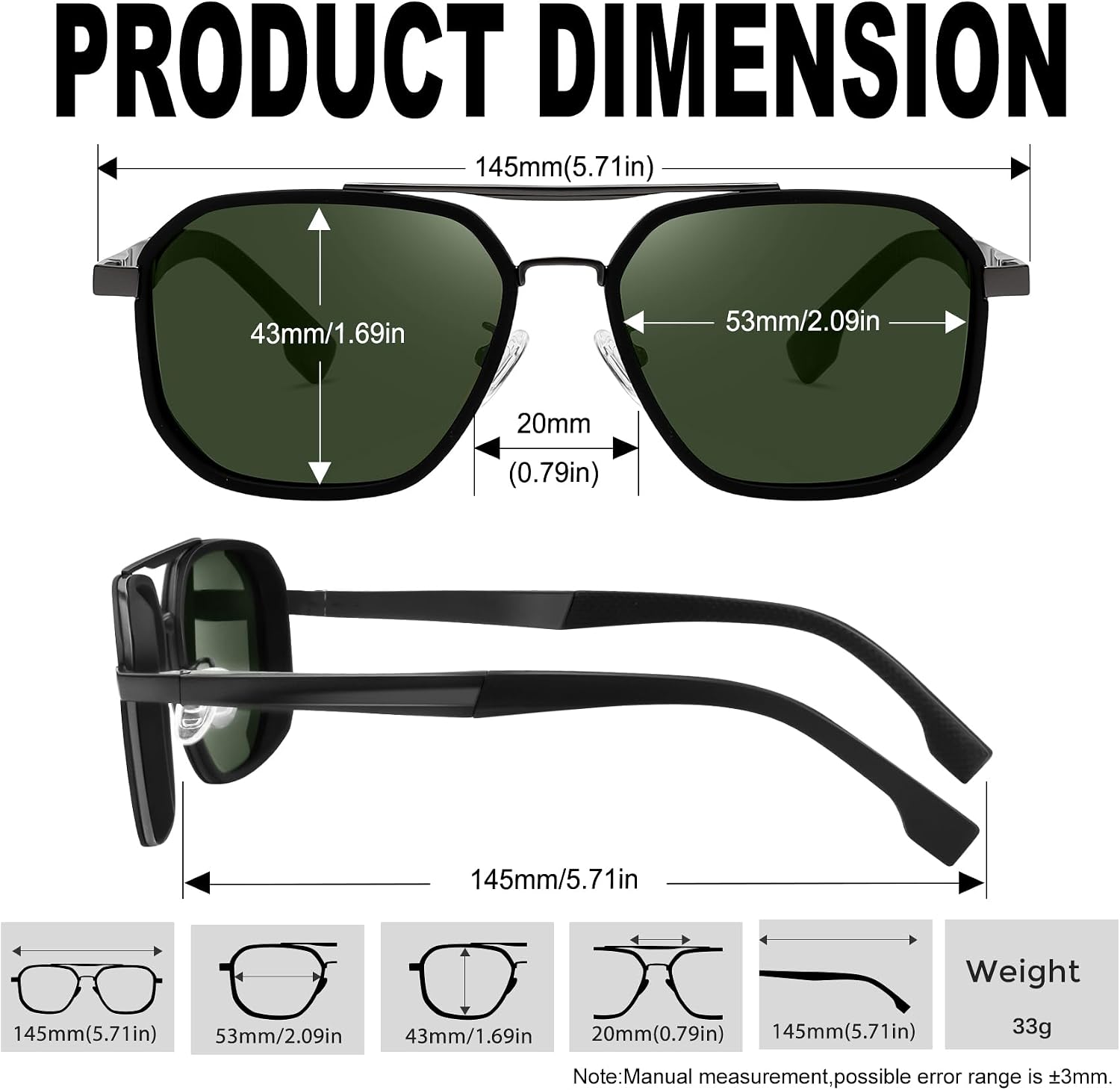 KANASTAL Herren Sonnenbrille polarisiert quadratisch Metallrahmen UV400