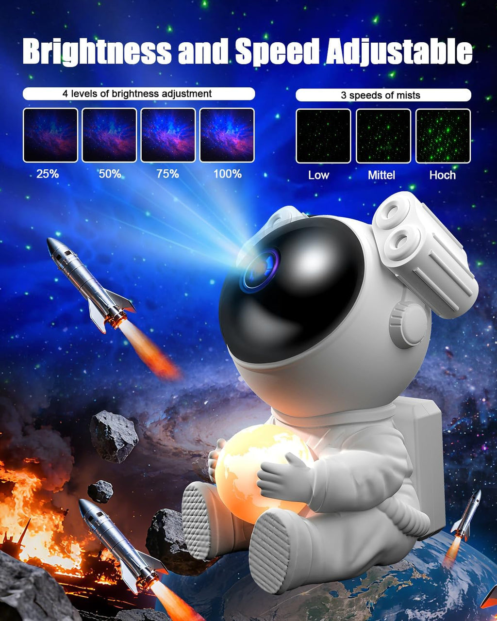 Sternenhimmel Projektor mit Mondlampe LED Astronaut Nachtlicht mit Fernbedienung