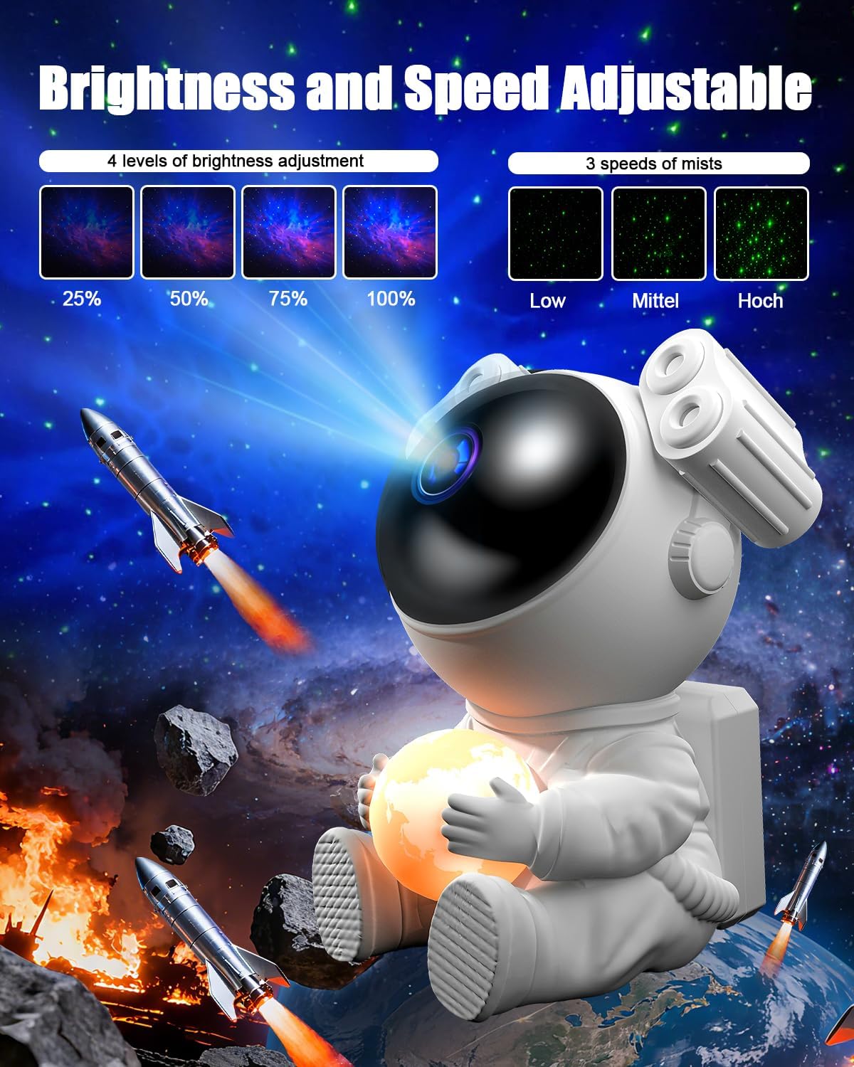 Sternenhimmel Projektor mit Mondlampe LED Astronaut Nachtlicht mit Fernbedienung