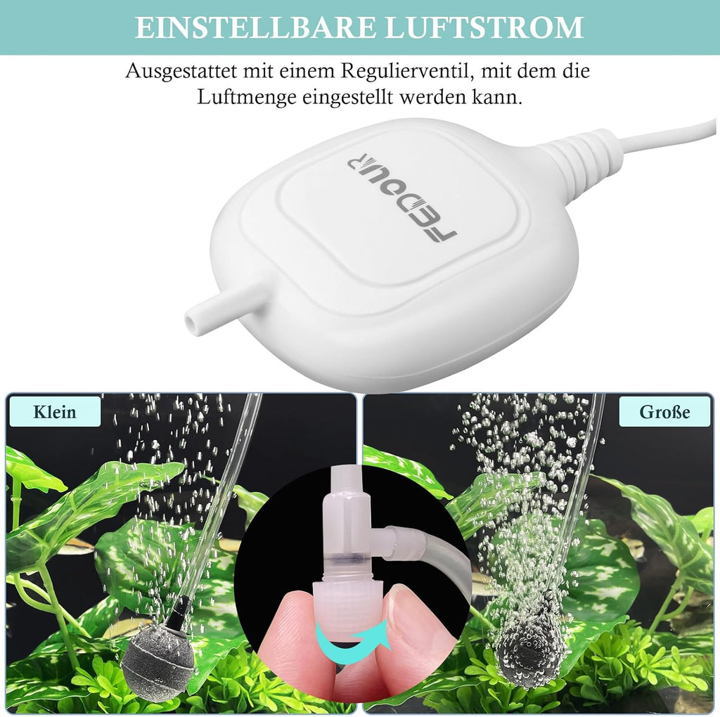 FEDOUR Nano Aquarium Luftpumpe leise Sauerstoffpumpe bis 80L Betta Tank