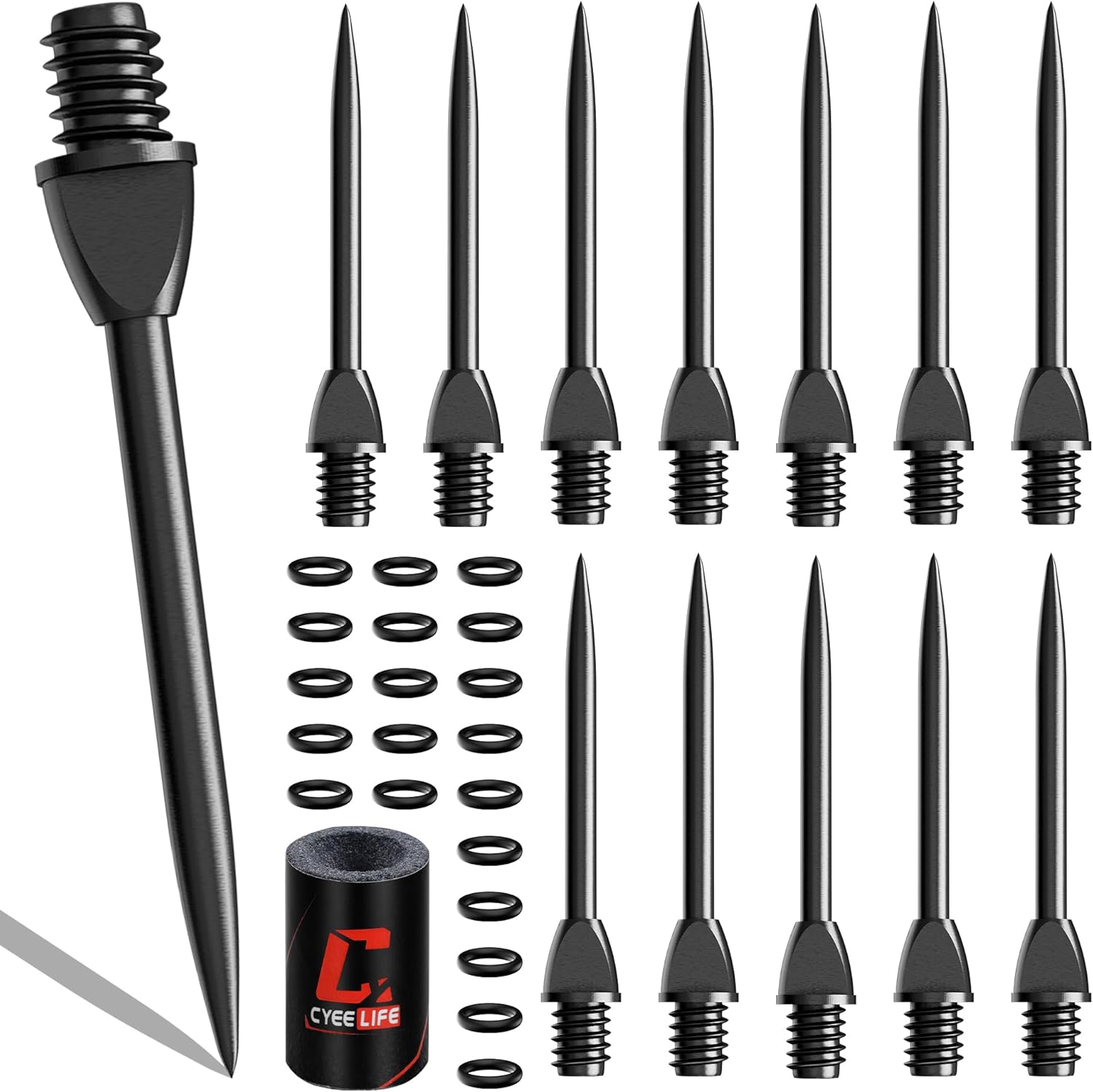 Cyeelife 12er Set Steel Dartspitzen 2BA mit Gummiringen und Spitzer