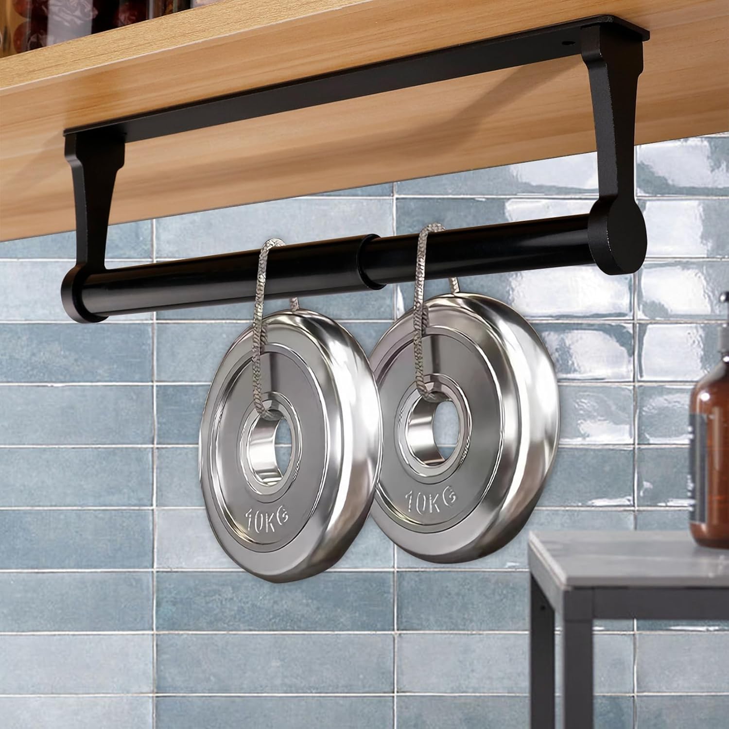 Kuechenrollenhalter Selbstklebend Aluminium schwarz Wandmontage ohne Bohren
