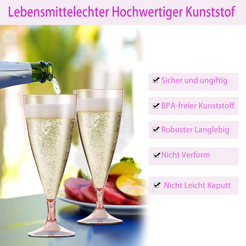 5er-Set Kunststoff Sektglaeser stapelbar Pink - Mehrweg, tragbar