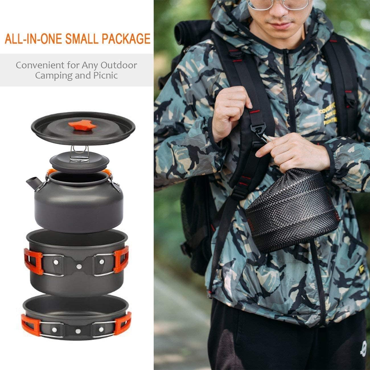 OVERMONT Camping Kochgeschirr Set Aluminium Topf Teekanne Kaffeekanne Picknick