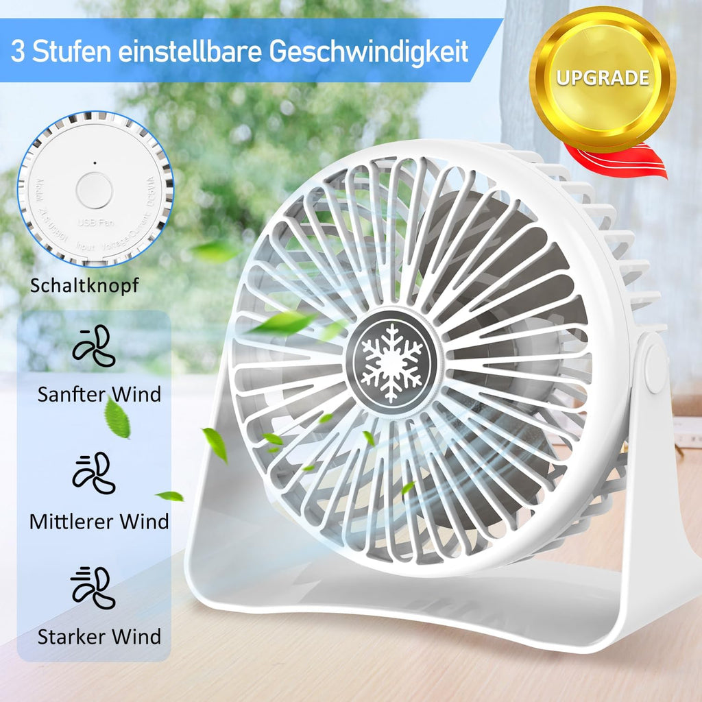 JATEKA Mini USB Tischventilator 3 Stufen 360° schwenkbar leise schwarz
