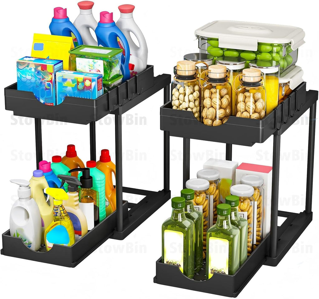Unter-Waschbecken Organizer 2er Set Regal mit Haken fuer Kueche Bad