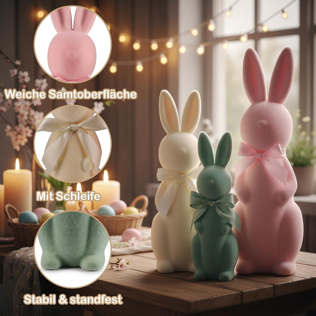 Deko Hasen 3er Set pastell flauschig Tischdeko Osterhase Figuren