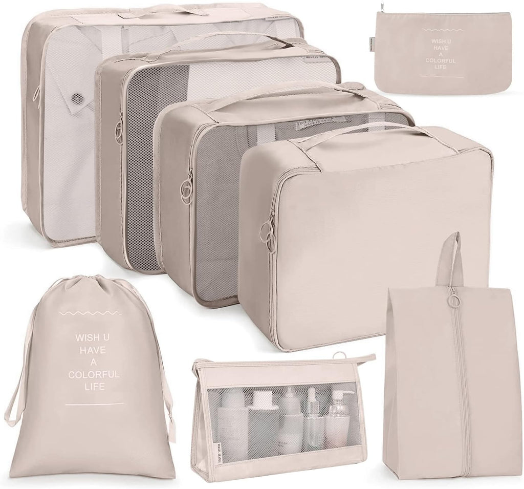 Koffer Organizer Set 8 Teile Packing Cubes Reise Packtaschen Beige