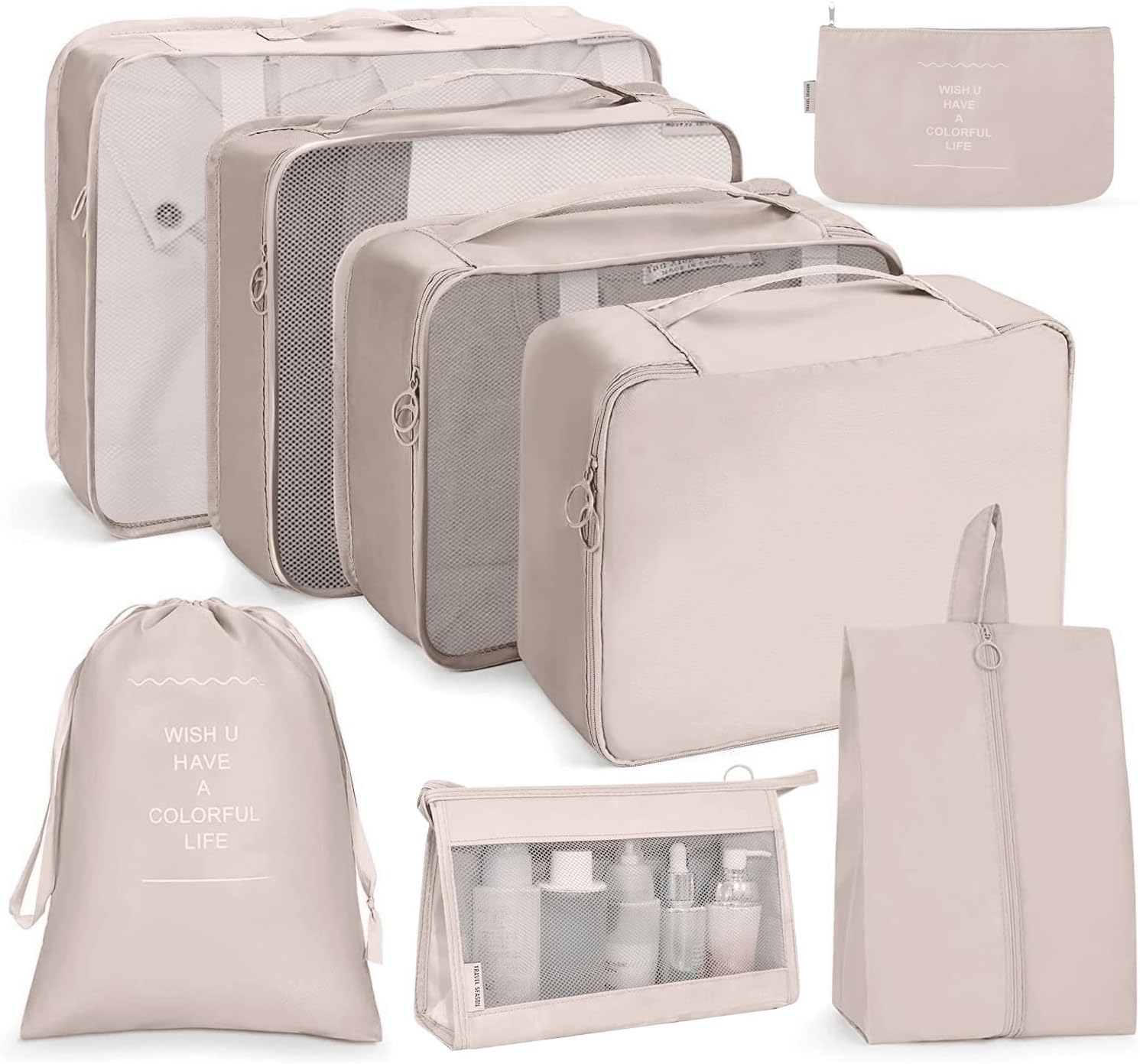 Koffer Organizer Set 8 Teile Packing Cubes Reise Packtaschen Beige
