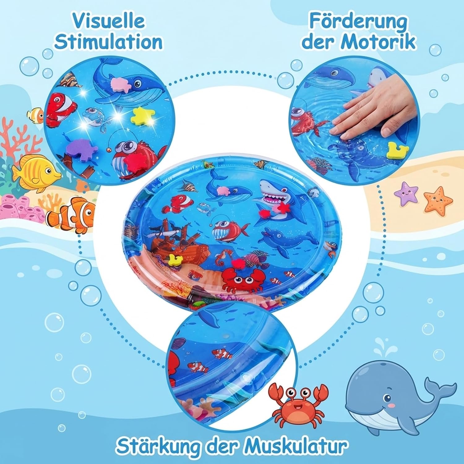 Wassermatte 100 x 100 cm Baby Aufblasbar Tummy Time Sensorische Spielmatte