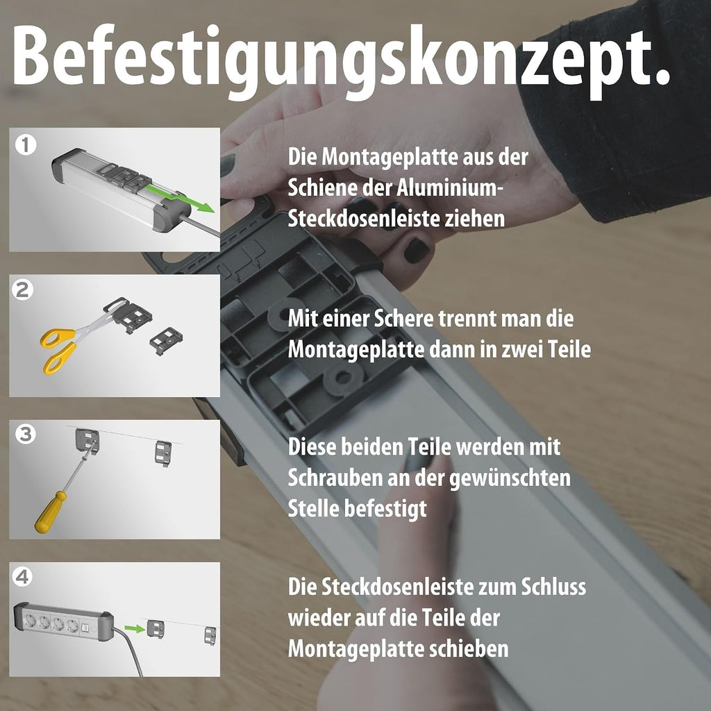 Brennenstuhl Aluminium Steckdosenleiste 6-fach mit Schalter 3 m Kabel