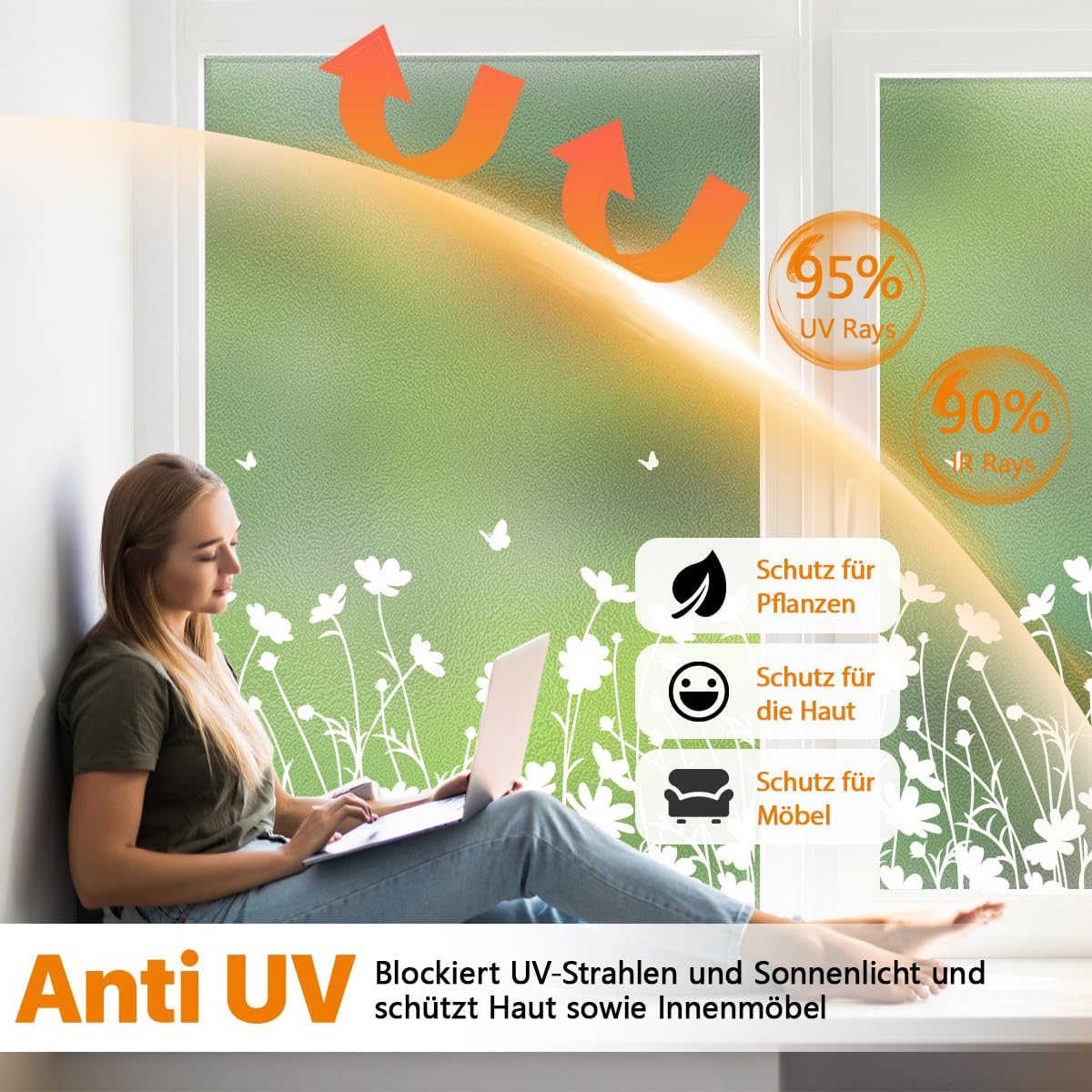 Spiegelfolie Sichtschutz Fensterfolie 44,5x200cm selbsthaftend UV- und Hitzeschu