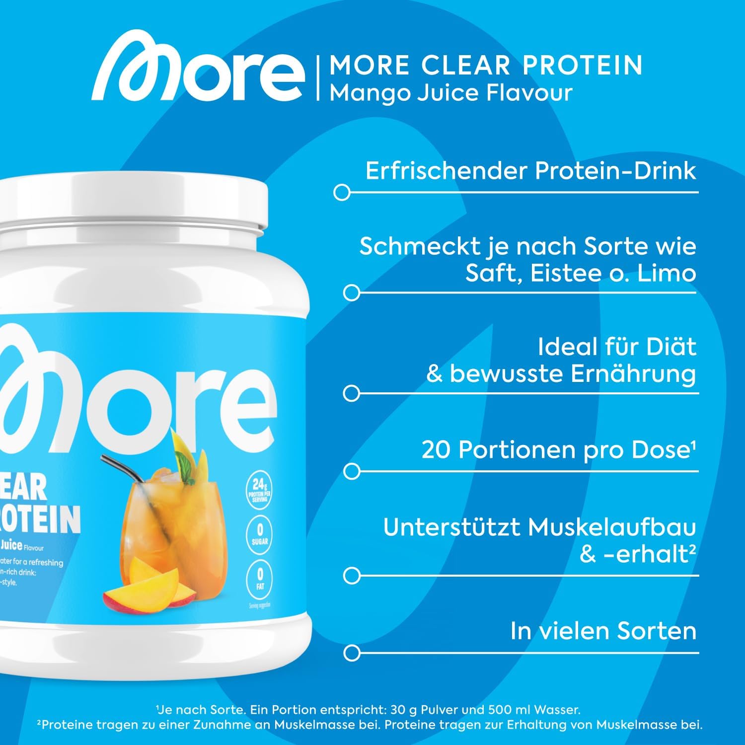 MORE Clear Protein Pfirsich Eistee Protein Drink Whey Isolat versch. Sorte
