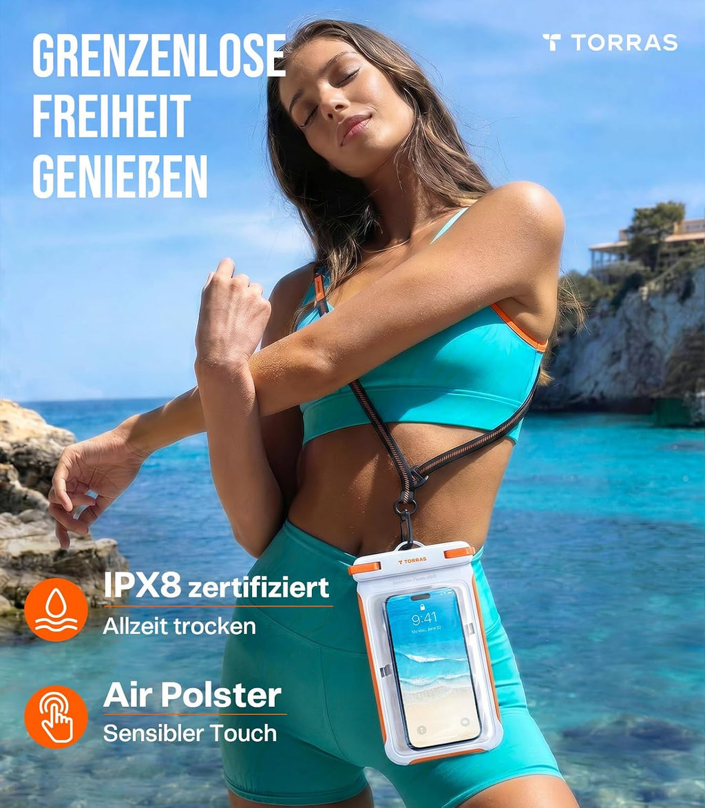 TORRAS Wasserdichte Handyhuelle IPX8 7,9" schwimmend Touch bedienbar Schwarz