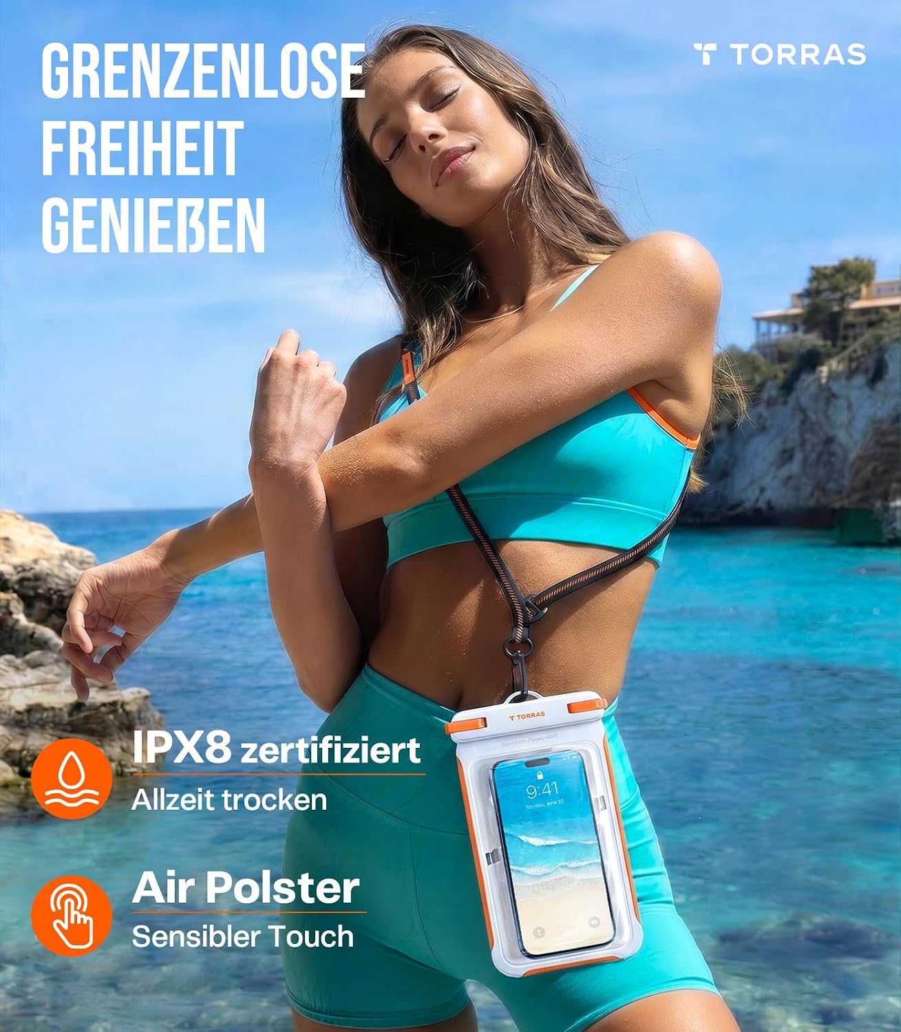 TORRAS Wasserdichte Handyhuelle IPX8 7,9" schwimmend Touch bedienbar Schwarz