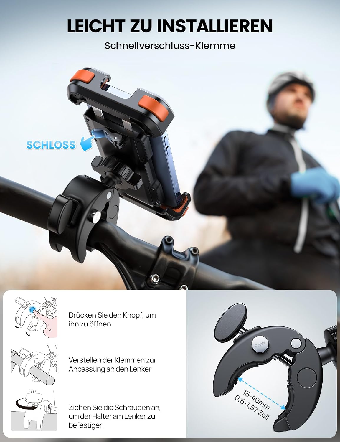 Universal 360° Lenkerhalterung Motorrad Fahrrad Smartphone Halter