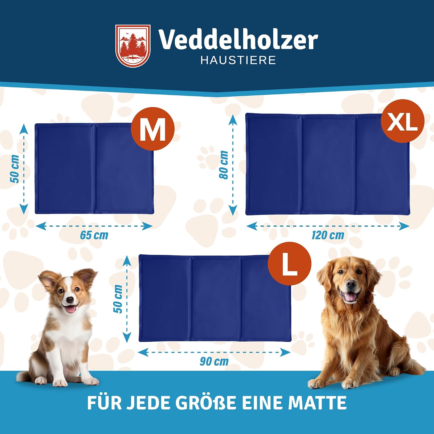 Veddelholzer Hundekuehlmatte 50-65 cm extra dick selbstkuehlend faltbar