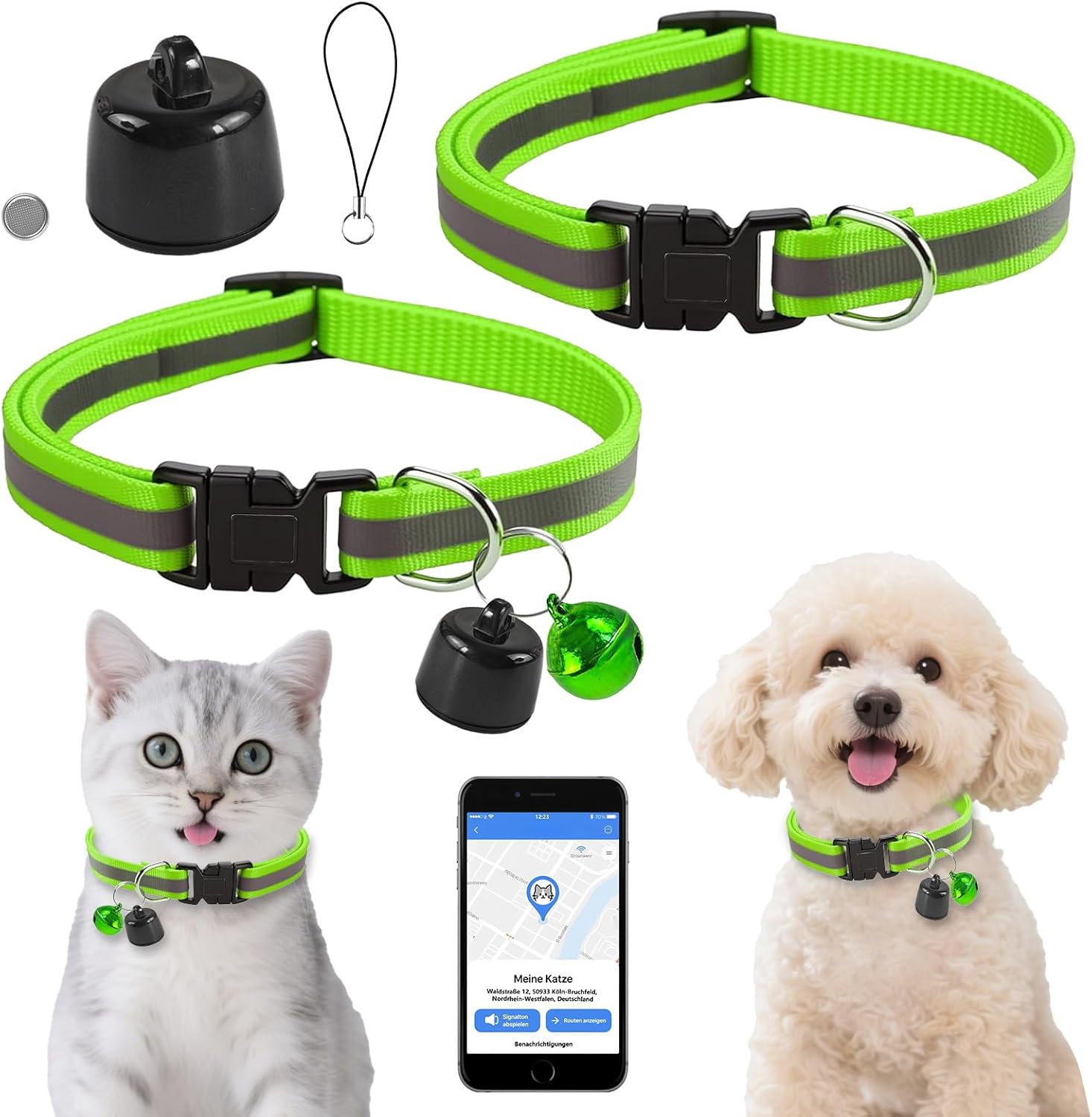 GPS Tracker fuer Katze und Hund Mini Halsband Tracker ohne Abo mit weltweiter Ortung