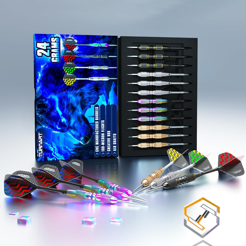 Turnart Steeldarts 12 Stueck mit Metallspitze und Dartcase Profi-Set
