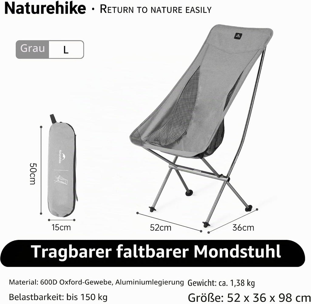 Naturehike Campingstuhl Ultraleicht klappbar bis, Schwarz