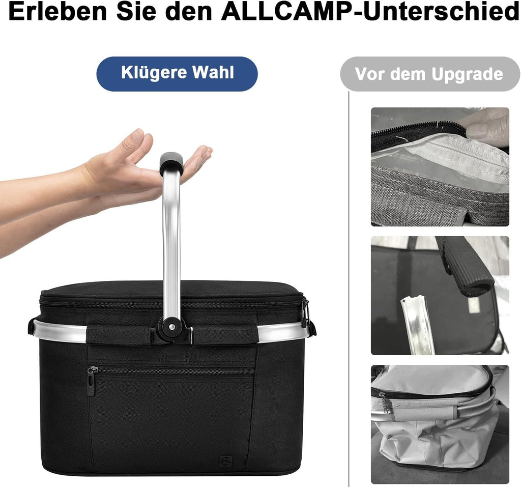 ALLCAMP Kuehlkorb faltbar mit Deckel und Aluminiumrahmen L-XL Thermotasche