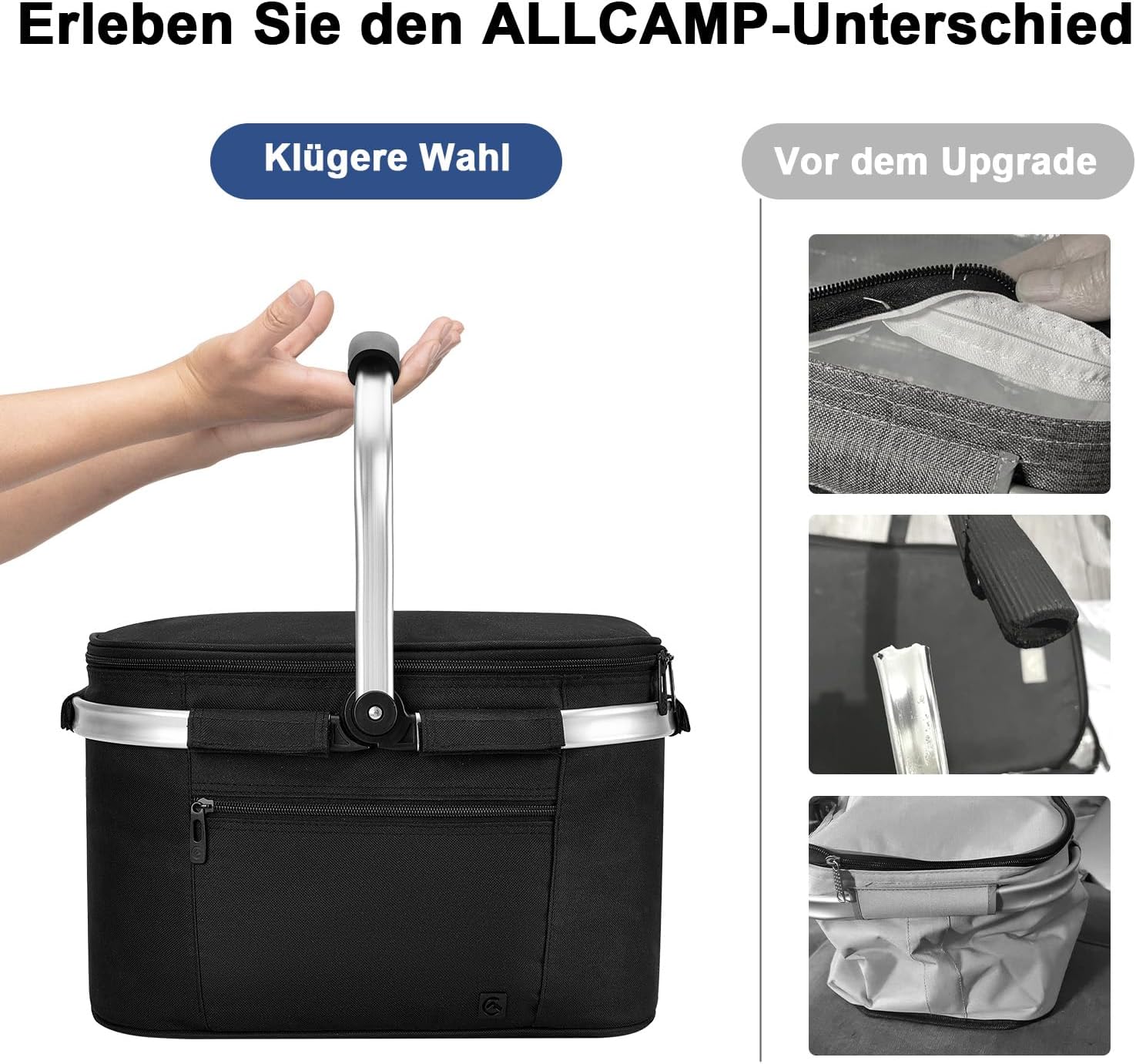 ALLCAMP Kuehlkorb faltbar mit Deckel und Aluminiumrahmen L-XL Thermotasche